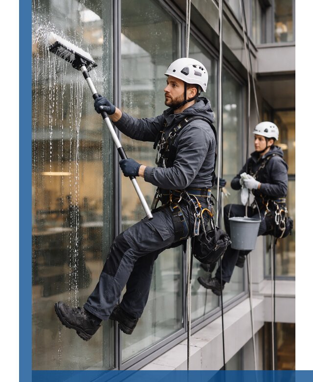 Профессиональная мойка витражей промышленными альпинистами в Кизляре