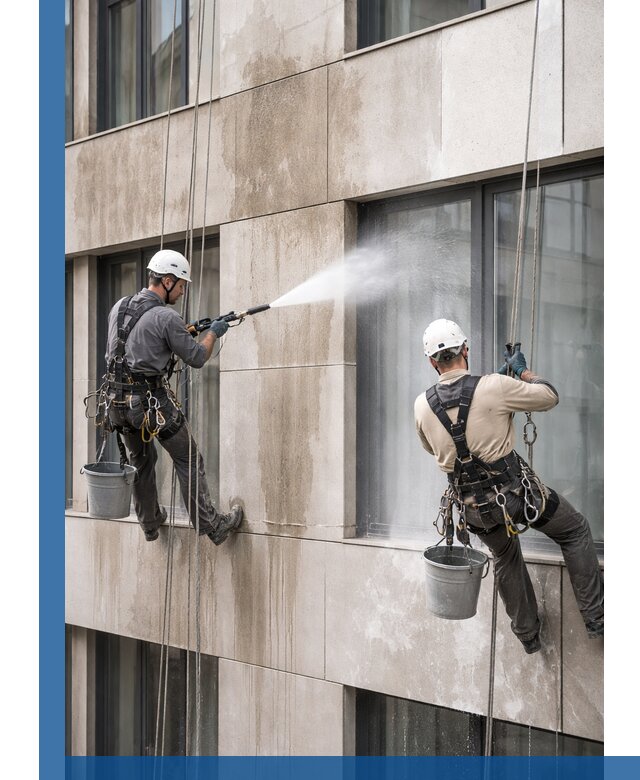 Послестроительная мойка фасада промышленным альпинизмом в Кизляре