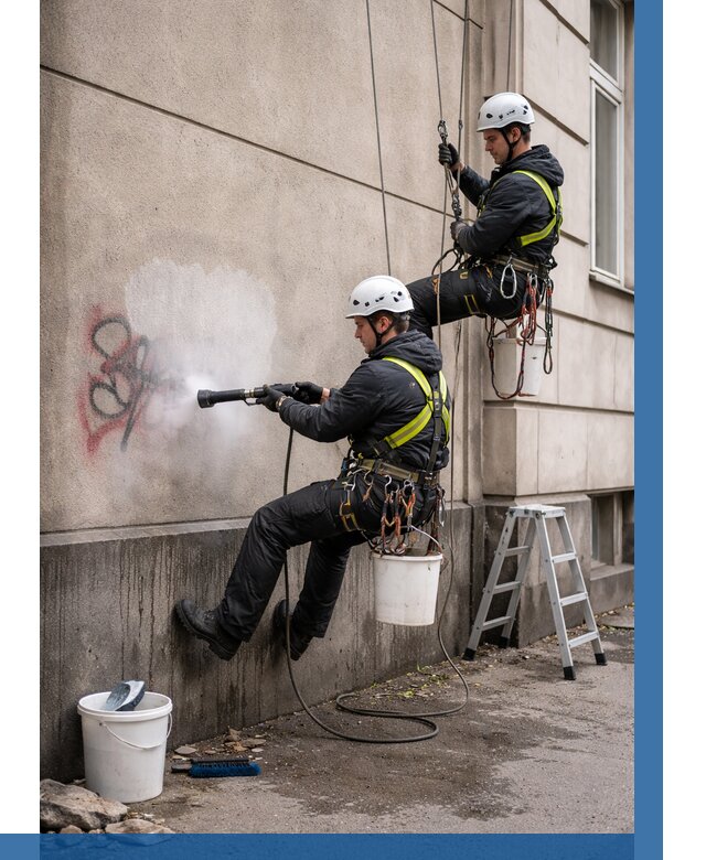 Удаление граффити с фасада в Кизляре от 4572 р. | ВЫСОТНИК-Кзр