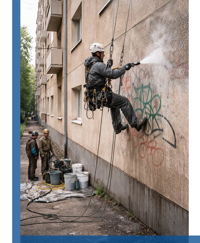 Удаление граффити с фасада в Кизляре без следов и повреждений