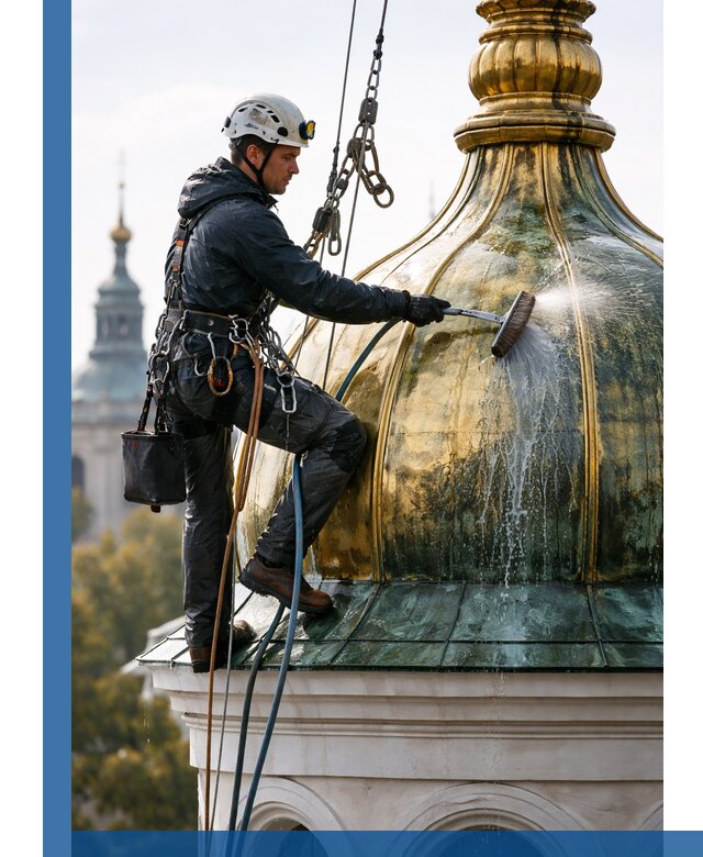 Профессиональная мойка куполов и шпилей высотными альпинистами в Кизляре