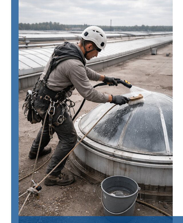 Мойка зенитных фонарей на кровле для промышленных объектов в Кизляре