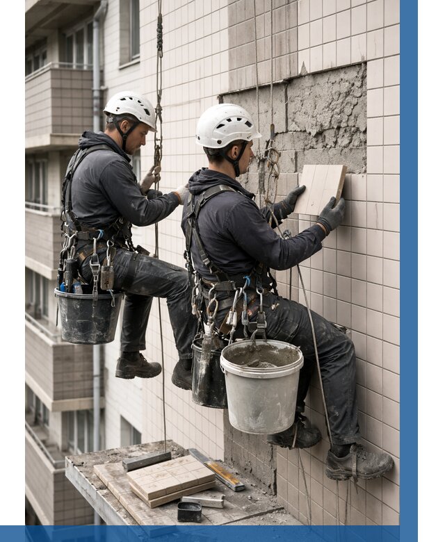 Ремонт облицовки фасада плиткой в Кизляре от 1829 р. | ВЫСОТНИК-Кзр