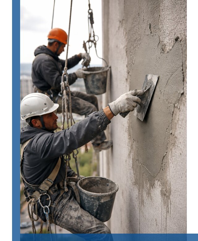 Штукатурка фасада на высоте в Кизляре профессиональные работы