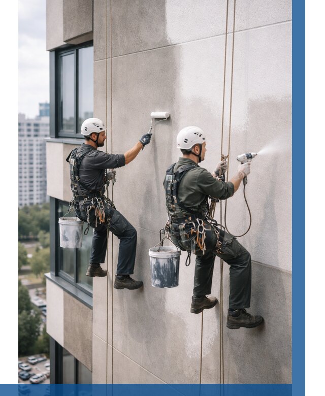 Покраска фасада альпинистами в Кизляре от 305 р. | ВЫСОТНИК-Кзр