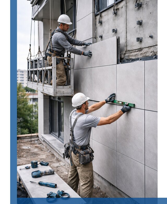 Монтаж керамогранита на фасад в Кизляре под ключ с гарантией качества