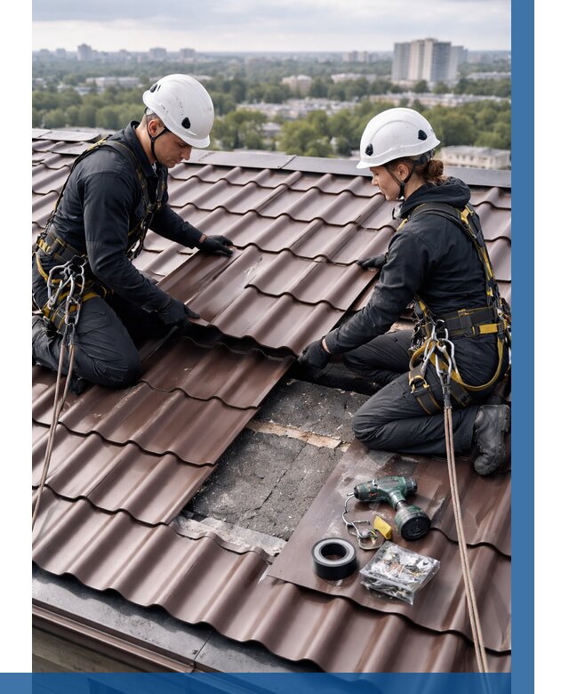 Ремонт металлочерепицы на крыше в Кизляре от 914 р. | ВЫСОТНИК-Кзр