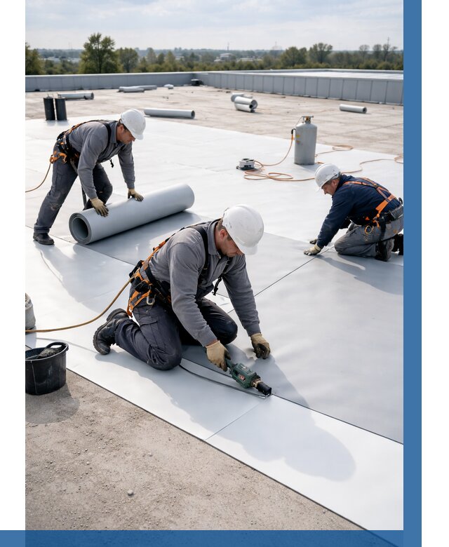 Монтаж мембранной кровли под ключ в Кизляре от 1219 р. | ВЫСОТНИК-Кзр