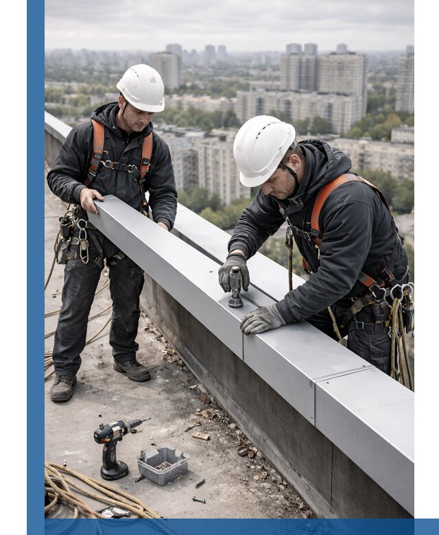 Монтаж парапетных крышек и ограждений кровли в Кизляре