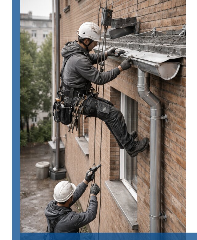 Монтаж водосточной системы на здании в Кизляре под ключ