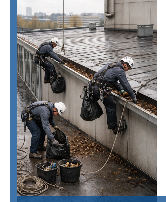 Очистка кровли по периметру в Кизляре силами промышленных альпинистов