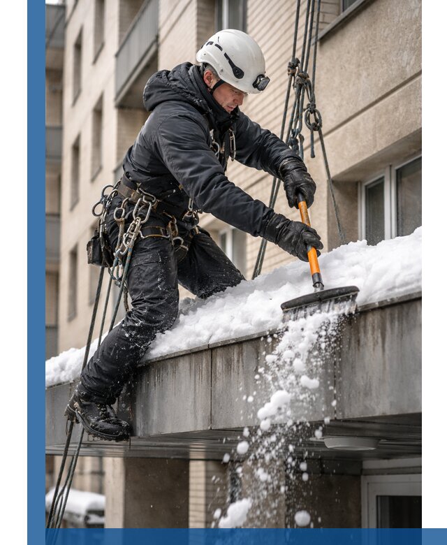 Очистка козырьков от снега в Кизляре круглогодично безопасно