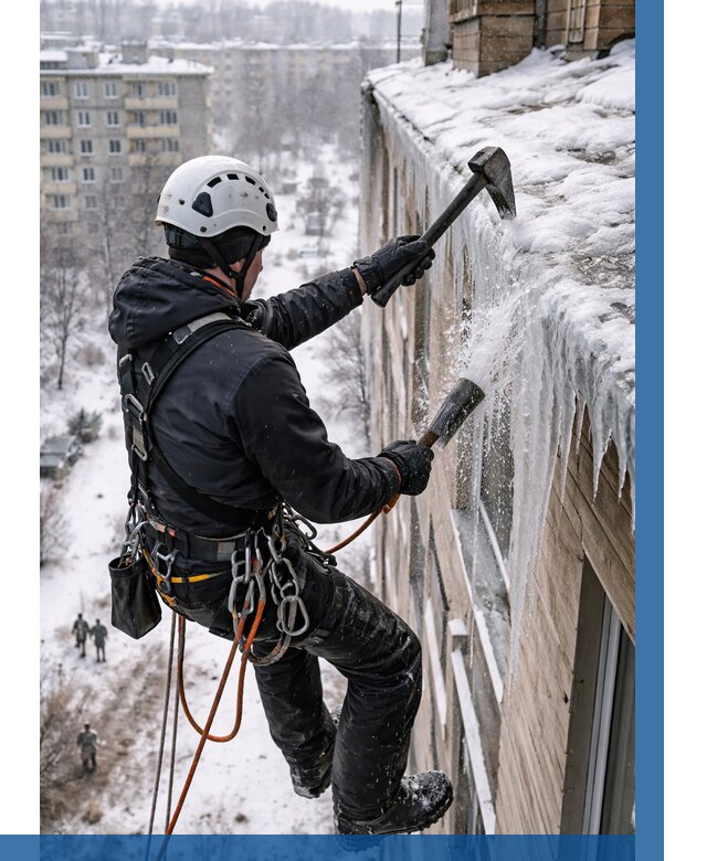 Сбивание сосулек с крыши в Кизляре по цене от 4572 р. | ВЫСОТНИК-Кзр