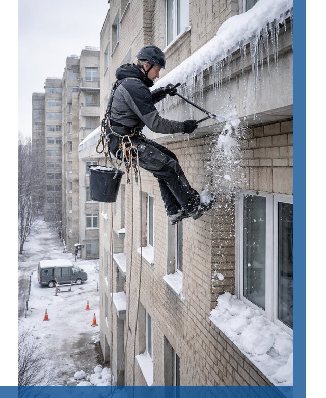 Удаление наледи с карнизов в Кизляре от 356 р. | ВЫСОТНИК-Кзр