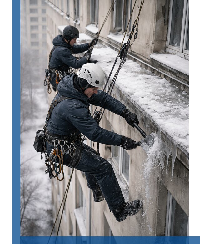 Удаление наледи и сосулек с карнизов в Кизляре профессионально