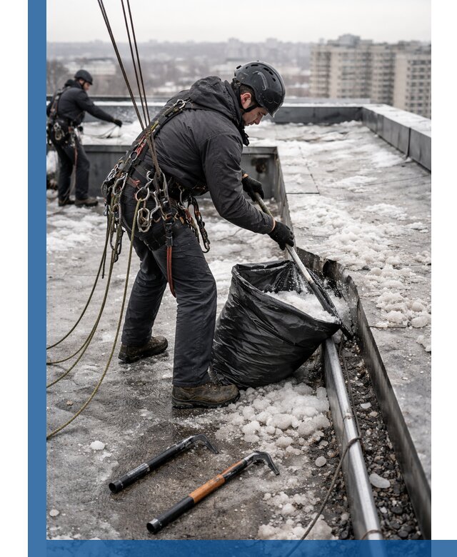 Аварийная очистка кровли в Кизляре от промальпинистов