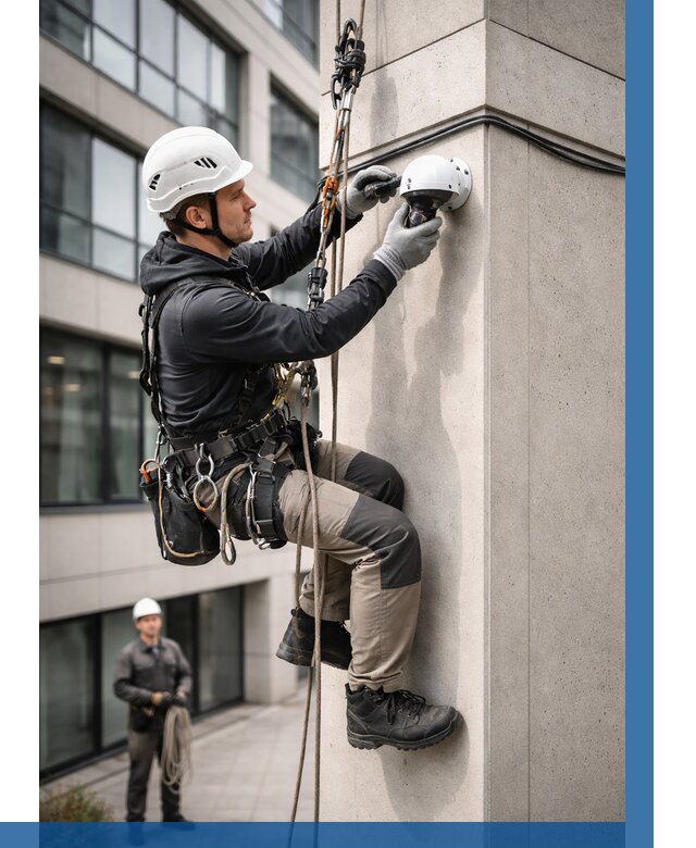 Монтаж камер видеонаблюдения на фасаде в Кизляре от 8637 р.-ВЫСОТНИК-Кзр