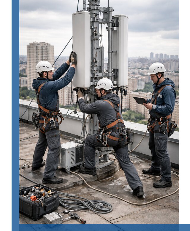 Монтаж антенн связи на крыше в Кизляре с вводом в эксплуатацию