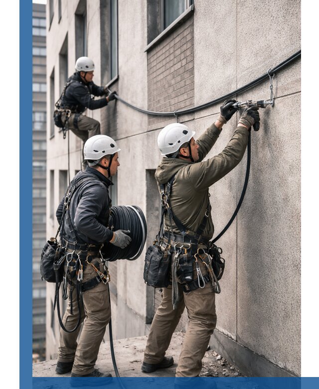 Прокладка кабеля по фасаду в Кизляре, профессиональный монтаж