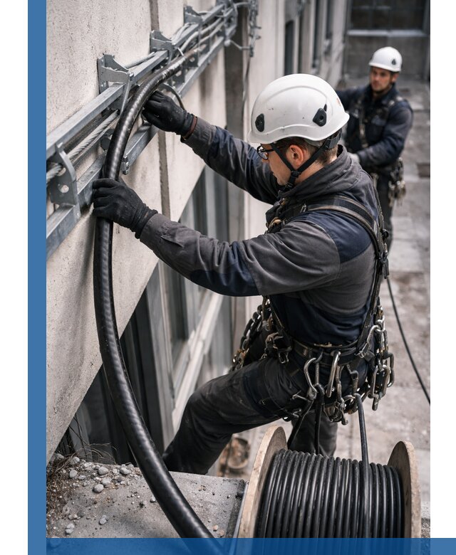 Протяжка кабеля питания на высоте в Кизляре с гарантией безопасности и качества