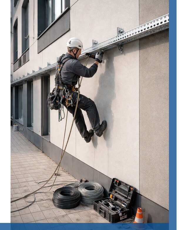 Монтаж кабельных лотков на фасаде в Кизляре от 1219 р. | ВЫСОТНИК-Кзр