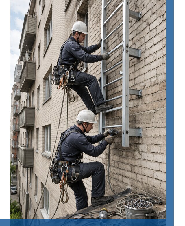 Монтаж пожарной лестницы в Кизляре от 25403 р заказать у ВЫСОТНИК-Кзр