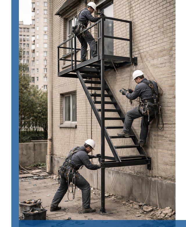 Монтаж пожарной лестницы в Кизляре, установка и крепление