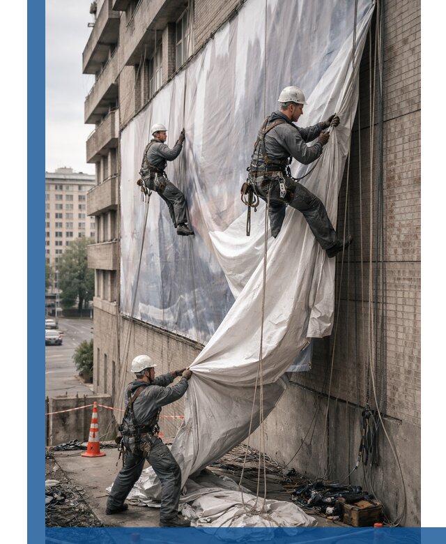 Демонтаж баннеров с фасада в Кизляре оперативно и безопасно