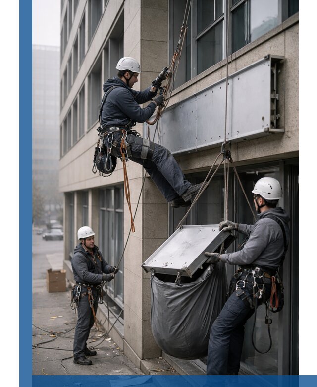 Демонтаж рекламной вывески с высотными работами в Кизляре