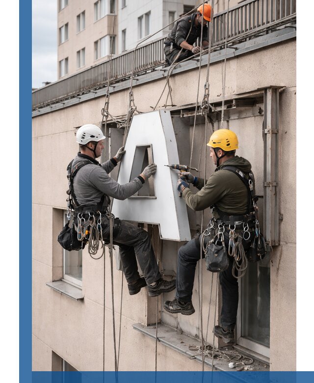 Ремонт и восстановление наружных вывесок на высоте в Кизляре