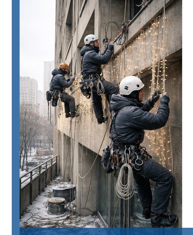 Монтаж новогодней иллюминации и украшение фасадов в Кизляре