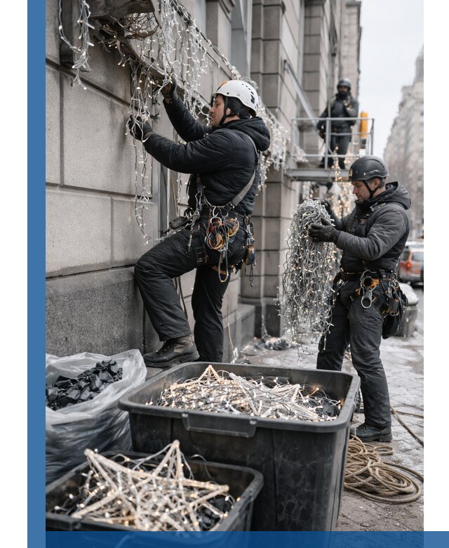 Демонтаж новогоднего оформления и гирлянд в Кизляре