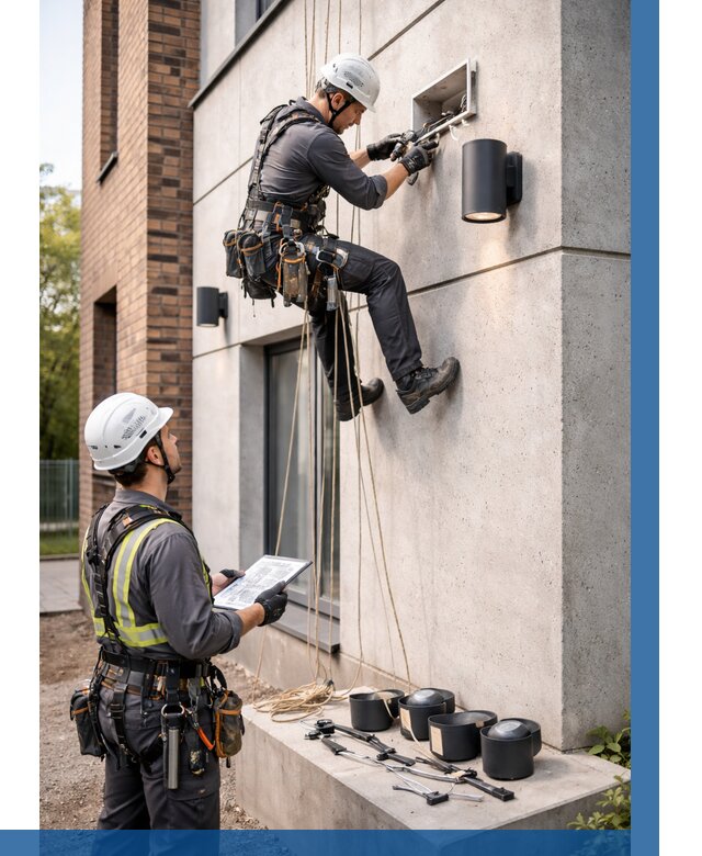 Монтаж фасадного освещения в Кизляре от 2540 р. | ВЫСОТНИК-Кзр