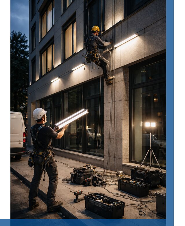 Монтаж архитектурной подсветки здания в Кизляре от 2540 р.|ВЫСОТНИК-Кзр