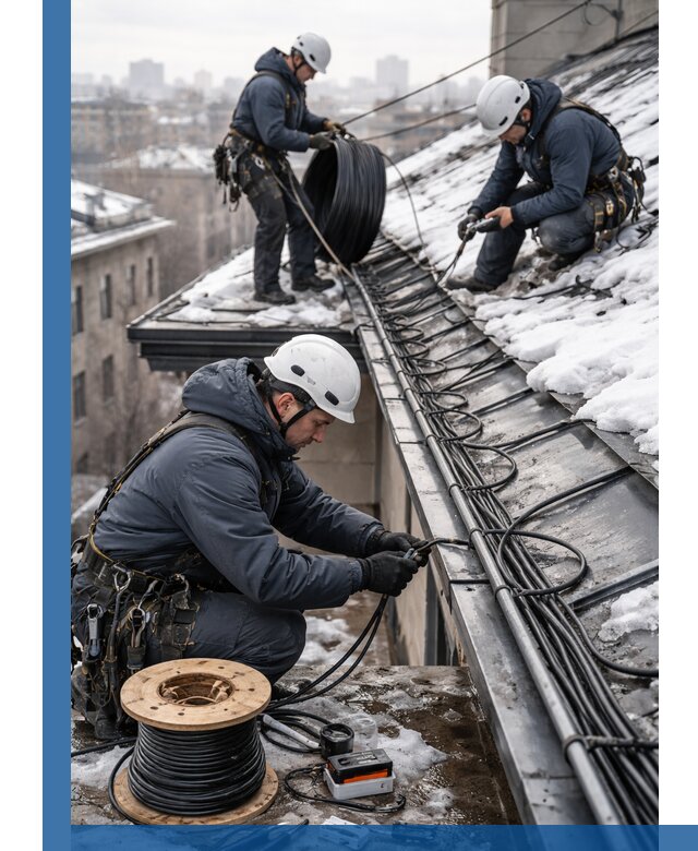 Монтаж греющего кабеля на кровле в Кизляре под ключ