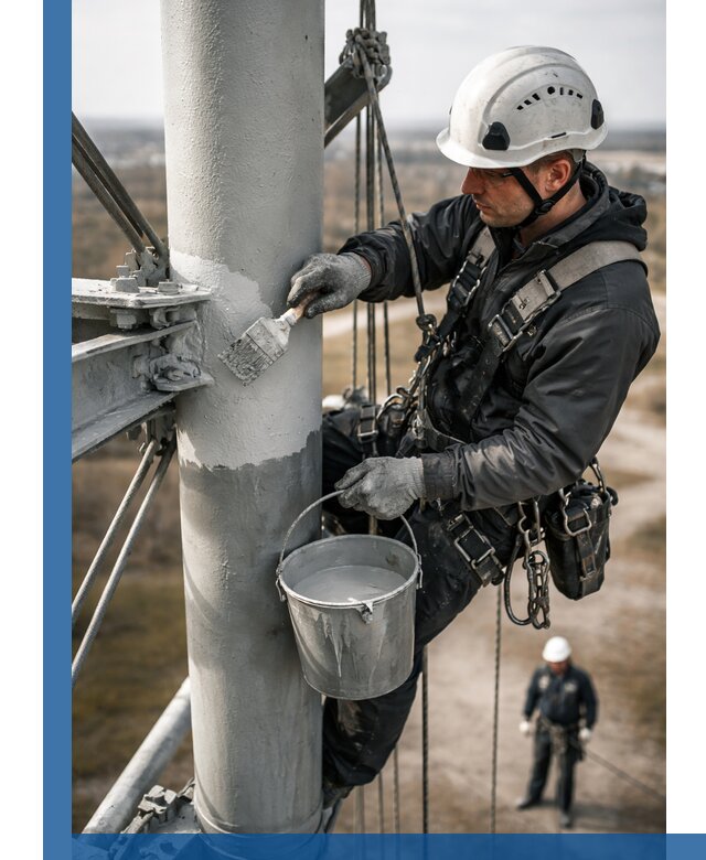 Покраска мачт связи в Кизляре промышленными альпинистами