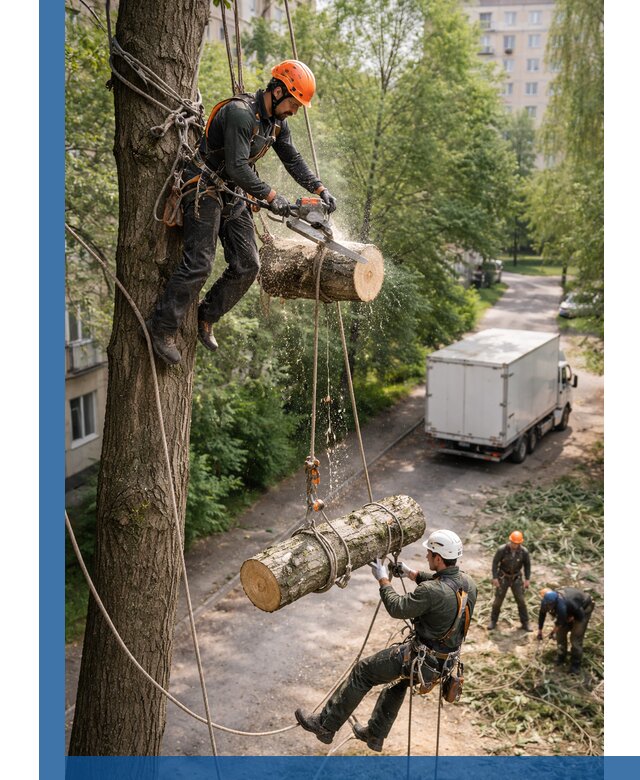Спил деревьев альпинистами в Кизляре, безопасно и без повреждений