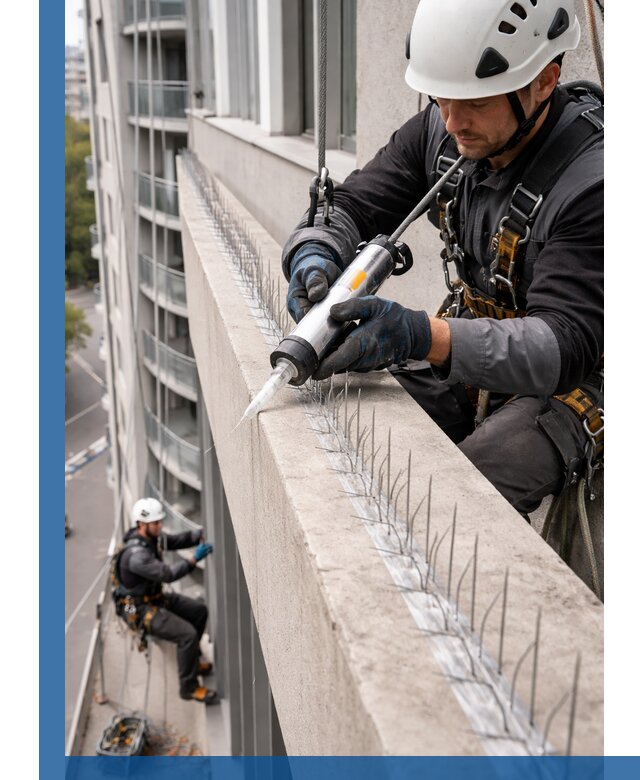 Установка шипов от птиц на фасадах и кровлях в Кизляре